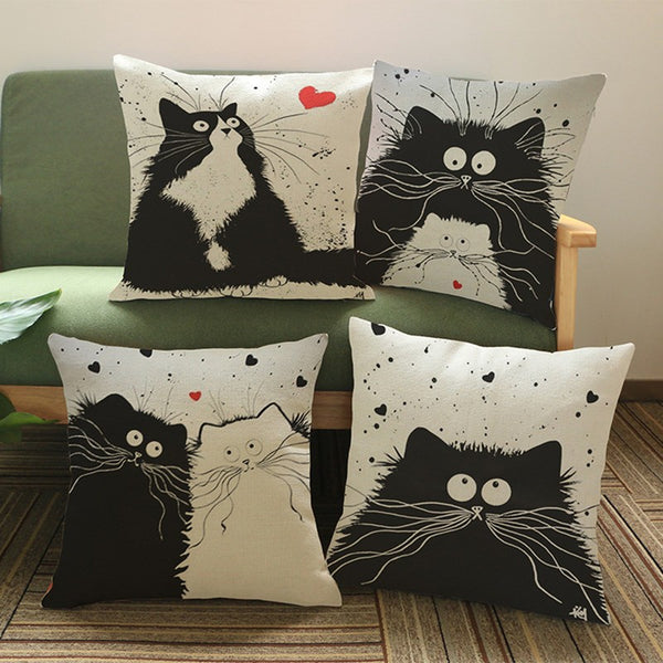 Cat Pillow Cartoon Images Linen Cotton Blend Cushion Cover Pillowcases - ilovealma