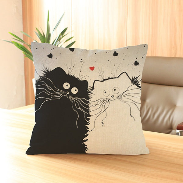 Cat Pillow Cartoon Images Linen Cotton Blend Cushion Cover Pillowcases - ilovealma