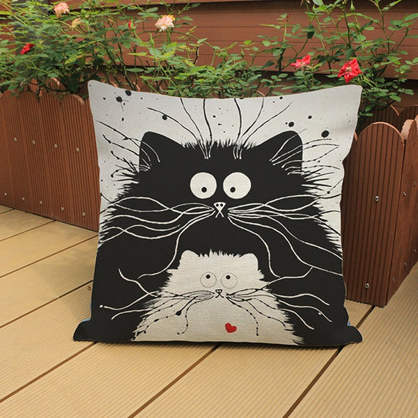 Cat Pillow Cartoon Images Linen Cotton Blend Cushion Cover Pillowcases - ilovealma