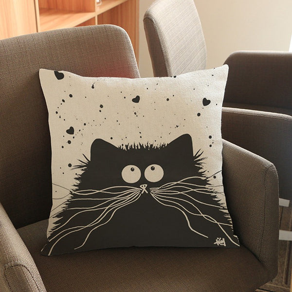Cat Pillow Cartoon Images Linen Cotton Blend Cushion Cover Pillowcases - ilovealma