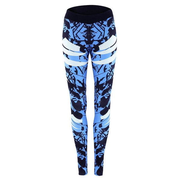 Dark Blue Printed Tight Gym Leggings