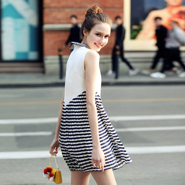 2017 Summer Fashion Casual Striped Women Dress Elegant Sleeveless Office Dress Mini Party Vestidos Dresses Vintage Sundress - ilovealma