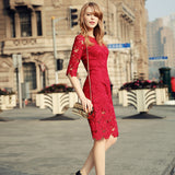 2017 Summer Women's Fashion Lace Dress Hollow Out Sexy Dress Slim Party Elegant  Women Dress Vestidos Vintage SunDresses - ilovealma