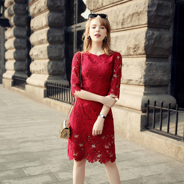 2017 Summer Women's Fashion Lace Dress Hollow Out Sexy Dress Slim Party Elegant  Women Dress Vestidos Vintage SunDresses - ilovealma