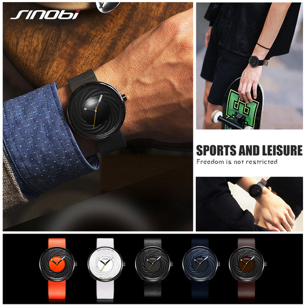 SINOBI Unisex Creative Swirl Dial Leather Quartz Watch
