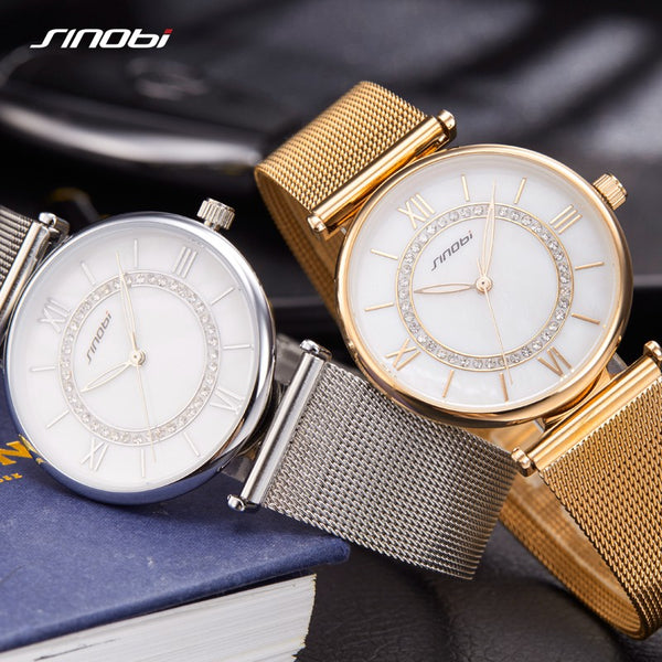 SINOBI Women's Luxury Geneva Golden Wristwatch