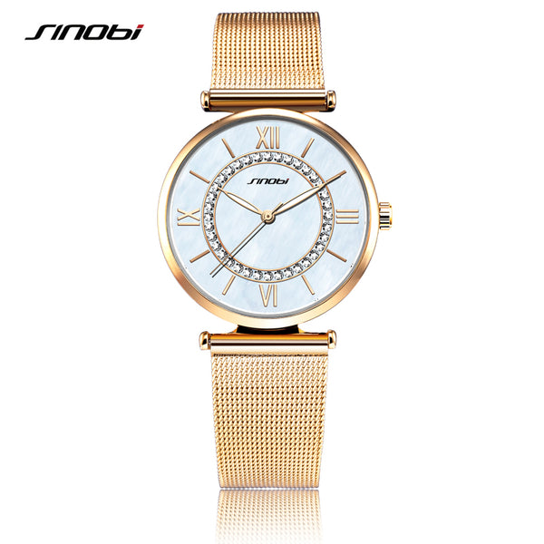 SINOBI Women's Luxury Geneva Golden Wristwatch