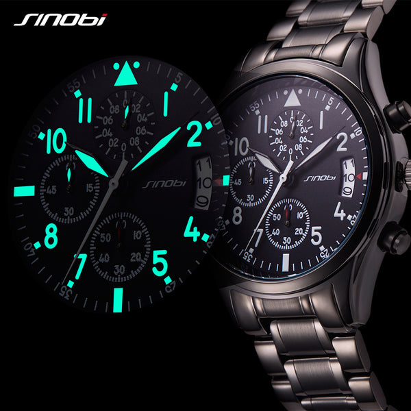 SINOBI Geneva Pilot Mens Chronograph Waterproof Watch