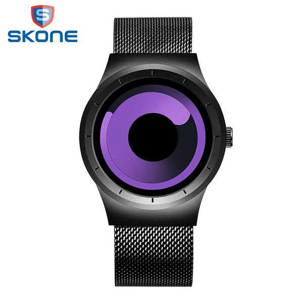 SKONE Creative No Seconds Stainless Steel Mesh Strap Casual Quartz Wristwatch Ladies Watches Women Men Aurora Relojes Masculino