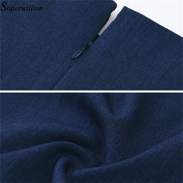 Soperwillton 2017 Elegant Office Dress Summer Dresses Women O-neck Wear to Work Sheath Bodycon Dress Work Dresses #BD728