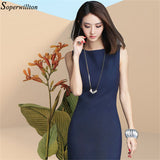Soperwillton 2017 Elegant Office Dress Summer Dresses Women O-neck Wear to Work Sheath Bodycon Dress Work Dresses #BD728
