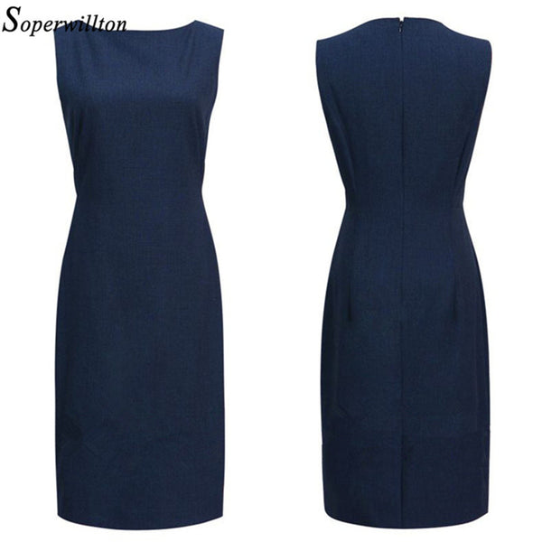 Soperwillton 2017 Elegant Office Dress Summer Dresses Women O-neck Wear to Work Sheath Bodycon Dress Work Dresses #BD728