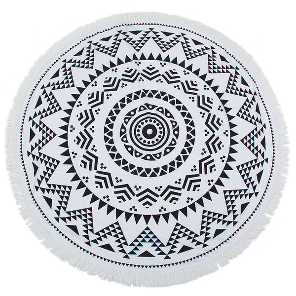 Black Sun Round Mandala Beach Towel - ilovealma