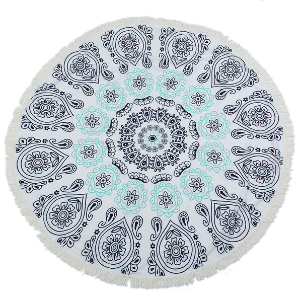 Blue Flowers Mandala Beach Towel - ilovealma