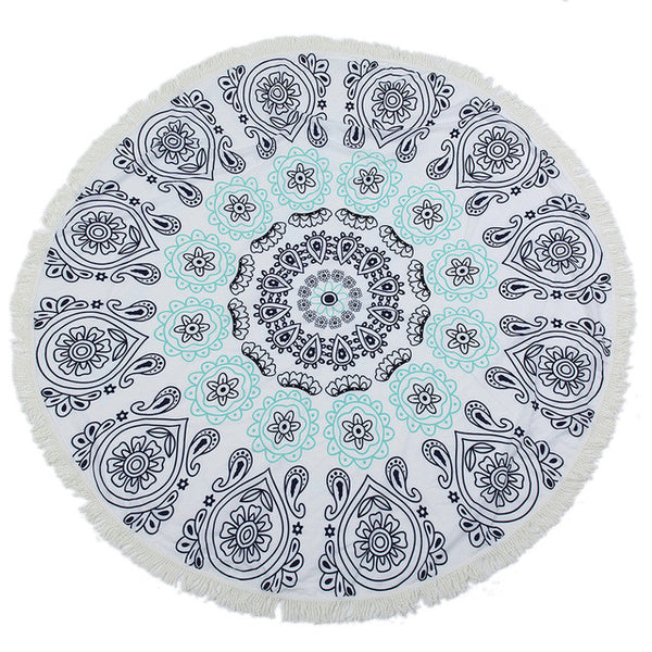 Blue Flowers Mandala Beach Towel - ilovealma