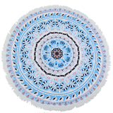 Blue wreath Round Mandala Beach Towel Tassel Fringing Beach Throw Round Mat Table Cloth Wall Tapestries Polyester 150x150cm - ilovealma