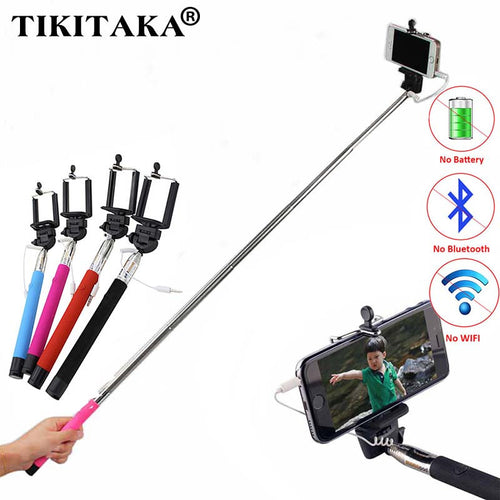 22-100cm Portable Extendable Handheld Monopod Audio Cable Wired Palo Selfie Stick Self-Pole Artifact For Iphone Samsung Android - ilovealma