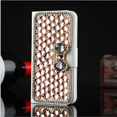 Bling Rhinestone diamond crystal PU leather wallet style stand cover luxury phone case for samsung galaxy note 2 N7100 PT2174 - ilovealma