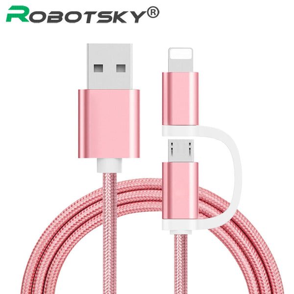 Robotsky 2 in 1 Micro USB Cable Fast Charge For iphone Cable USB Data Sync Charging Wire For iphone 5 5s 6 6s Xiaomi Samsung A7