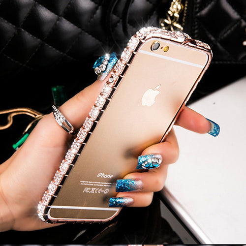 6 7 Luxury Bling Diamond Bumper For Iphone 7 6 6s 5 5s SE Case Fashion Glitter Crystal Rhinestone Snake Inlay Metal Frame Cover - ilovealma
