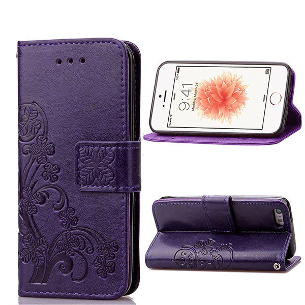 6 6s Luxury Leather Flip Wallet Phone Cases For iPhone 5 5s SE 6 6s Plus Case Retro Embossed Flower Cover Stand Holder Card Slot - ilovealma