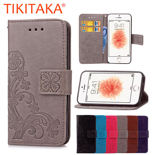 6 6s Luxury Leather Flip Wallet Phone Cases For iPhone 5 5s SE 6 6s Plus Case Retro Embossed Flower Cover Stand Holder Card Slot - ilovealma