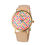 GENVIVIA 2017 Women's Colored Dots Analog Leather Quartz Wrist Watch Watches Orologio da donna