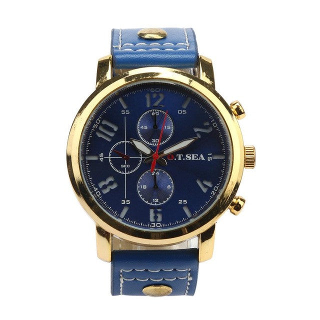 O.T.SEA 2017 Men's Sports Quartz Wrist watches Faux Leather Mens Watches Wristwatches Male Clock Relogio Masculino Orange Blue #