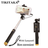 Universal Extendable Selfie Stick Monopod For Iphone Samsung Android IOS Portable Wired Palo Self Sticks Groove Camera + Lanyard