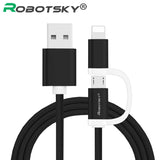 Robotsky Micro USB Cable For Huawei P8 Lite Samsung S7 8 Pin Charger Data Cables For iphone 6 6s 5s 2 in 1 Charging Cabo 1m 1.5m
