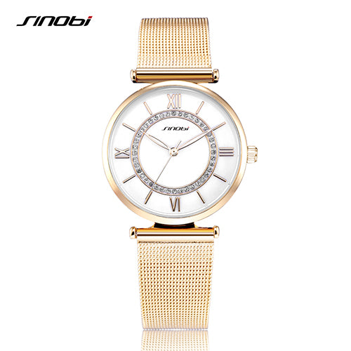 SINOBI Women's Luxury Geneva Golden Wristwatch