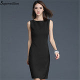 Soperwillton 2017 Elegant Office Dress Summer Dresses Women O-neck Wear to Work Sheath Bodycon Dress Work Dresses #BD728
