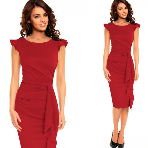 Vfemage Womens Elegant Frill Ruffles Ruched Draped Vintage Retro Tunic Slim Work Business Casual Party Bodycon Pencil Dress 6213