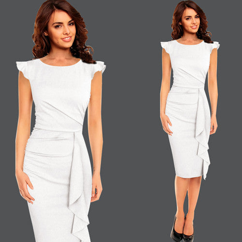 Vfemage Womens Elegant Frill Ruffles Ruched Draped Vintage Retro Tunic Slim Work Business Casual Party Bodycon Pencil Dress 6213