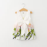 Bear Leader Girls Dress 2016 Pure and Fresh and Safflower Greenery Embroidered Back Big Bowknot Cotton Vest Dress of the girls - ilovealma