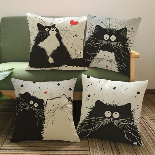 Cat Pillow Cartoon Images Linen Cotton Blend Cushion Cover Pillowcases - ilovealma