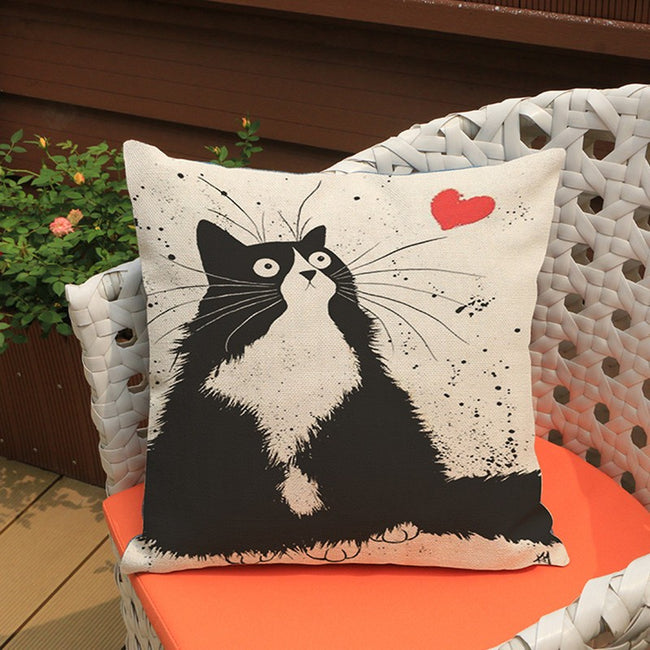 Cat Pillow Cartoon Images Linen Cotton Blend Cushion Cover Pillowcases - ilovealma