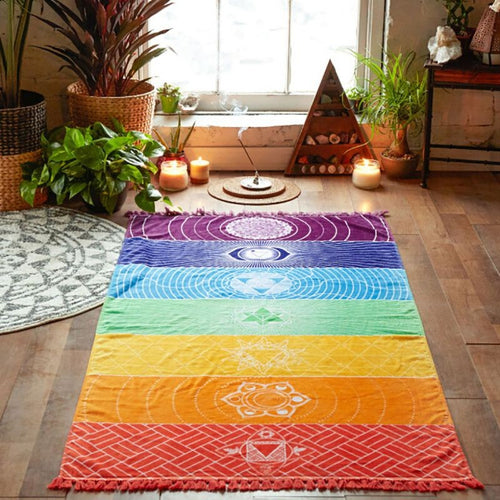 Rectangle Of Rainbow Colored Beach Towel Yoga Mat