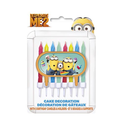 Despicable Me Cake Decor with 8 Candles and Holders