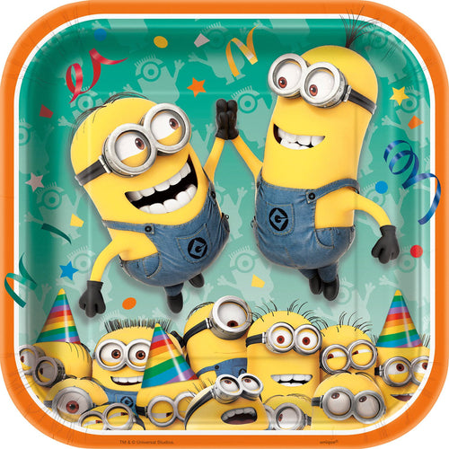 The Minions 9 Inch Square Plates [8 Per Pack]