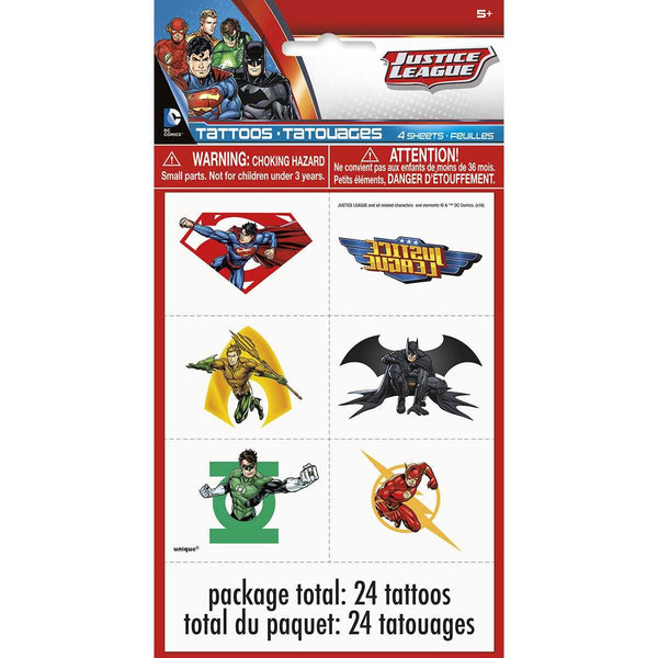 Justice League Temporary Tattoo Sheets [4 per Pack]