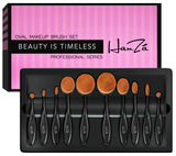 Makeup Brushes by HanZá - 10 PIECE Professional Oval Makeup Brush Sets For Powder, Blush, Foundation, Concealer, Eyeliner, Eye Shadow, Etc. Easily Blends and Contours Cosmetics
