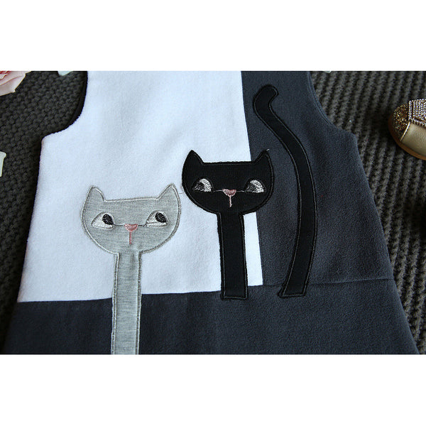Bear Leader Girls Dress 2016 Fashion Style Cartoon Cats Dress Sleeveless Wool Outwears O-neck Embroidery Children Clothing 3-7Y - ilovealma