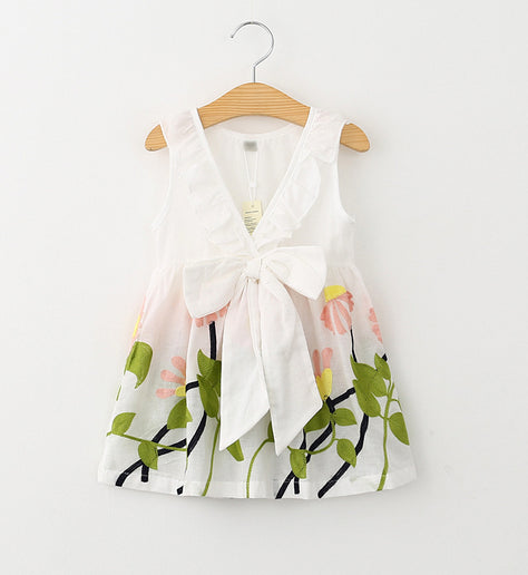 Bear Leader Girls Dress 2016 Pure and Fresh and Safflower Greenery Embroidered Back Big Bowknot Cotton Vest Dress of the girls - ilovealma