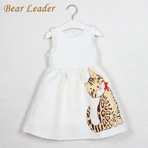 Bear Leader Girls Dress 2017 New Summer Style Baby Girls Dresses Sleeveless Lace Cartoon Cat Printing for Princess Dress 3-8year - ilovealma