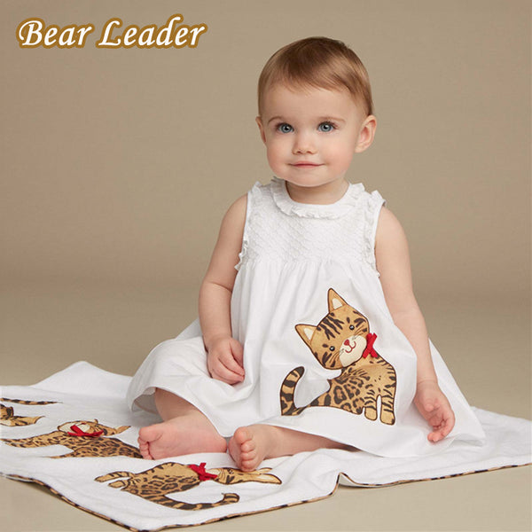 Bear Leader Girls Dress 2017 New Summer Style Baby Girls Dresses Sleeveless Lace Cartoon Cat Printing for Princess Dress 3-8year - ilovealma