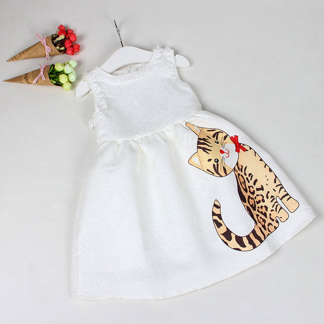 Bear Leader Girls Dress 2017 New Summer Style Baby Girls Dresses Sleeveless Lace Cartoon Cat Printing for Princess Dress 3-8year - ilovealma