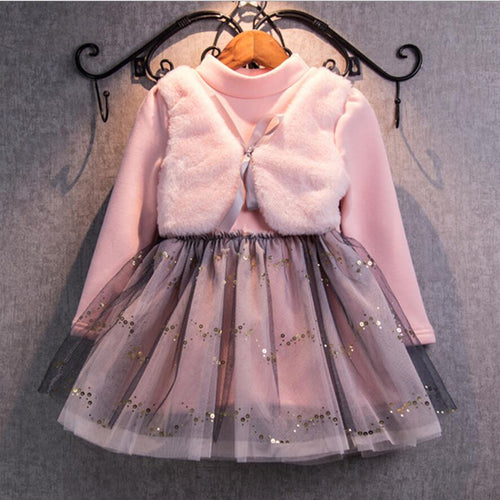 Bear Leader Grils Dress 2016 New Winter Dresses Children Clothing Princess Dress Pink Long Sleeve Wool Bow Design Girls Clothes - ilovealma