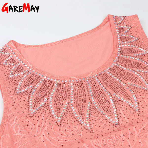 Sleveless Rhinestone Rose Pattern