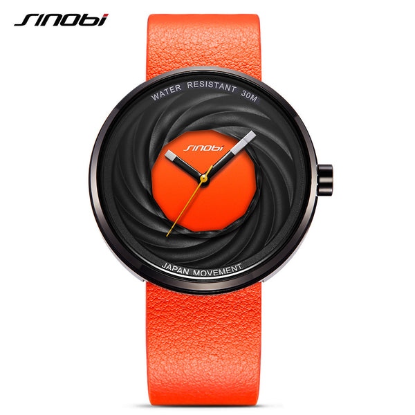 SINOBI Unisex Creative Swirl Dial Leather Quartz Watch